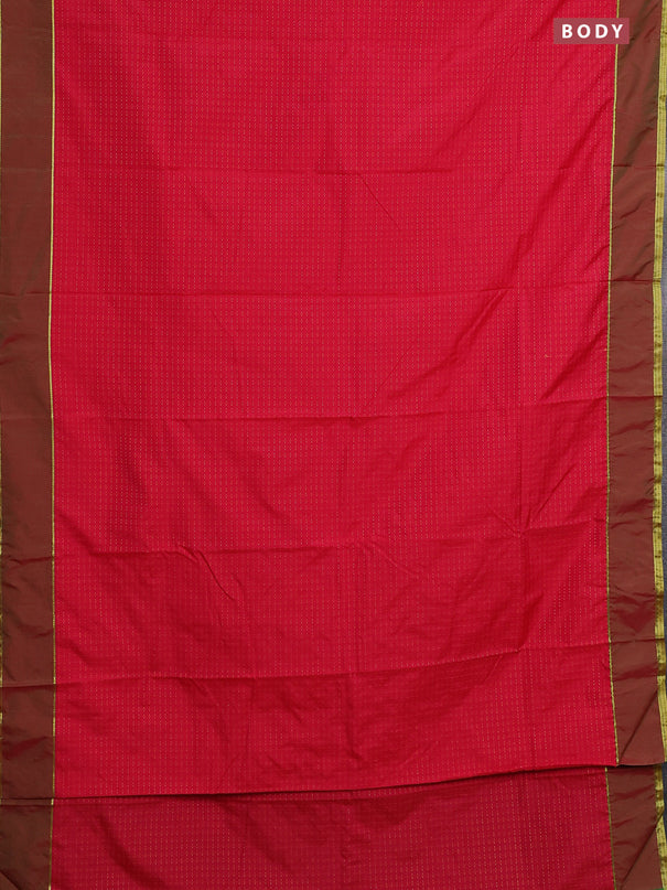 Arani semi silk saree reddish pink and dual shade of green with allover thread weaves and rettapet zari woven border`