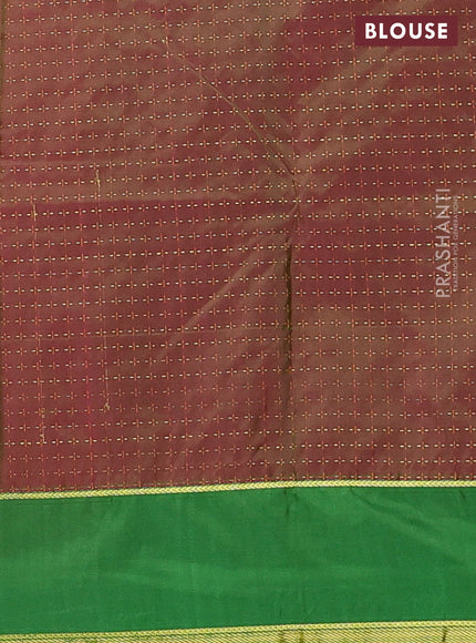 Arani semi silk saree reddish pink and dual shade of green with allover thread weaves and rettapet zari woven border`