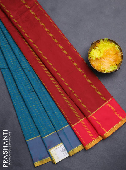 Arani semi silk saree peacock green and maroon with allover thread weaves and rettapet zari woven border`