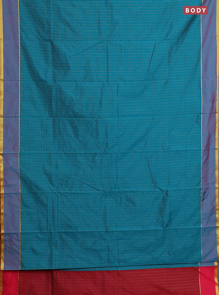 Arani semi silk saree peacock green and maroon with allover thread weaves and rettapet zari woven border`