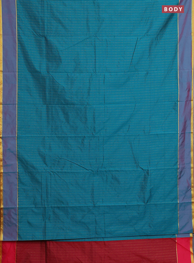 Arani semi silk saree peacock green and maroon with allover thread weaves and rettapet zari woven border`