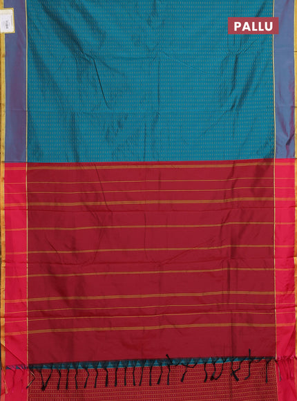 Arani semi silk saree peacock green and maroon with allover thread weaves and rettapet zari woven border`