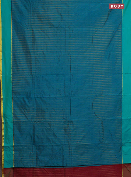 Arani semi silk saree teal green and dual shade of maroonish green with allover thread weaves and rettapet zari woven border`