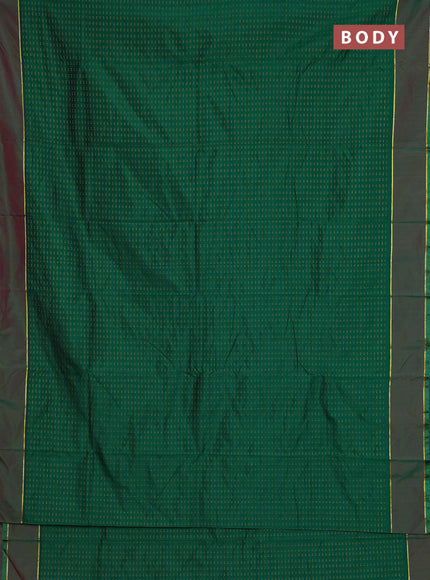 Arani semi silk saree green and maroon with allover thread weaves and rettapet zari woven border`