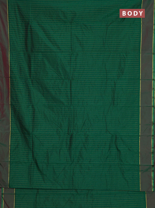 Arani semi silk saree green and maroon with allover thread weaves and rettapet zari woven border`