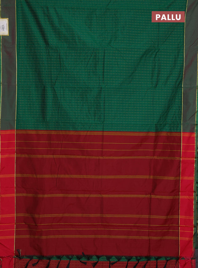 Arani semi silk saree green and maroon with allover thread weaves and rettapet zari woven border`
