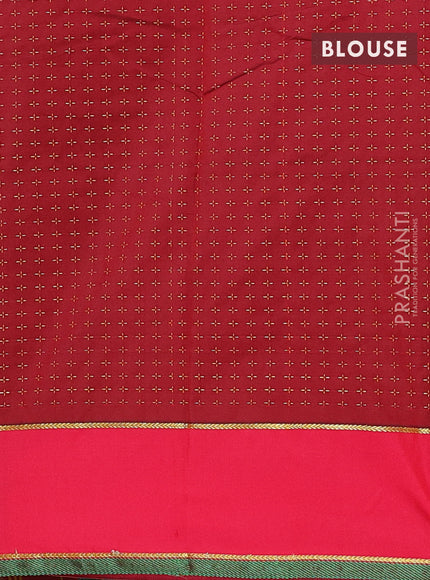 Arani semi silk saree green and maroon with allover thread weaves and rettapet zari woven border`
