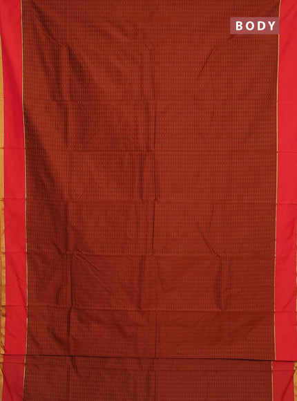 Arani semi silk saree rust shade and green with allover thread weaves and rettapet zari woven border`