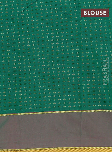 Arani semi silk saree rust shade and green with allover thread weaves and rettapet zari woven border`