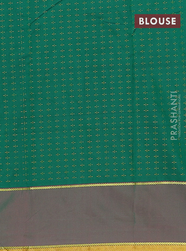 Arani semi silk saree rust shade and green with allover thread weaves and rettapet zari woven border`