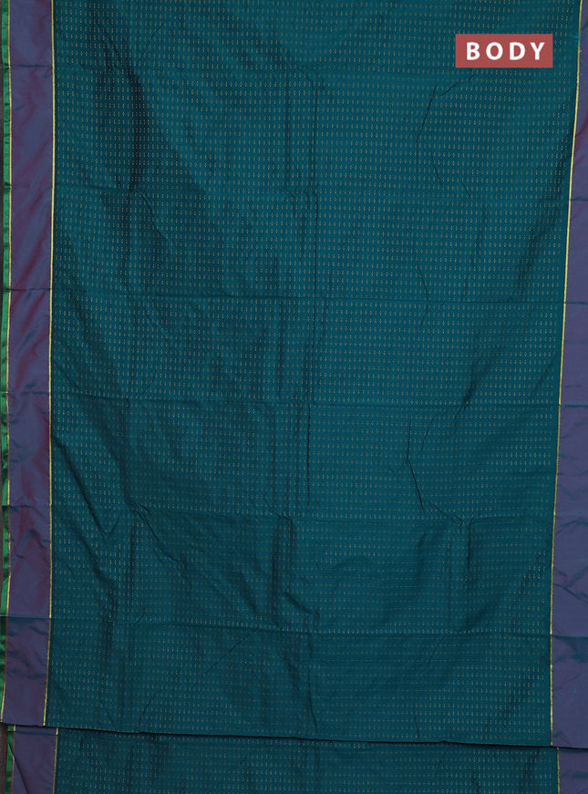 Arani semi silk saree peacock green and maroon with allover thread weaves and rettapet zari woven border`