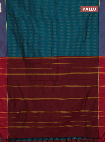 Arani semi silk saree peacock green and maroon with allover thread weaves and rettapet zari woven border`