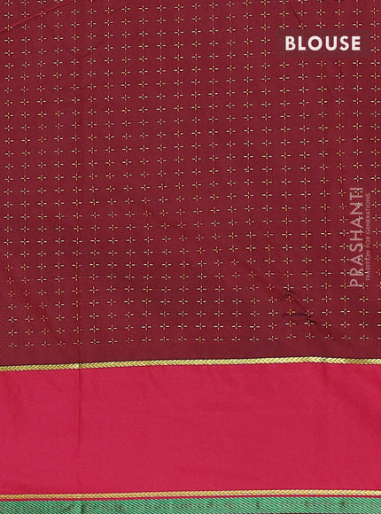 Arani semi silk saree peacock green and maroon with allover thread weaves and rettapet zari woven border`