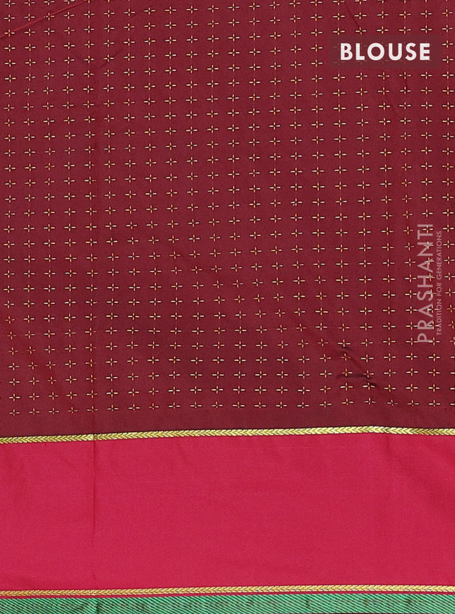 Arani semi silk saree peacock green and maroon with allover thread weaves and rettapet zari woven border`