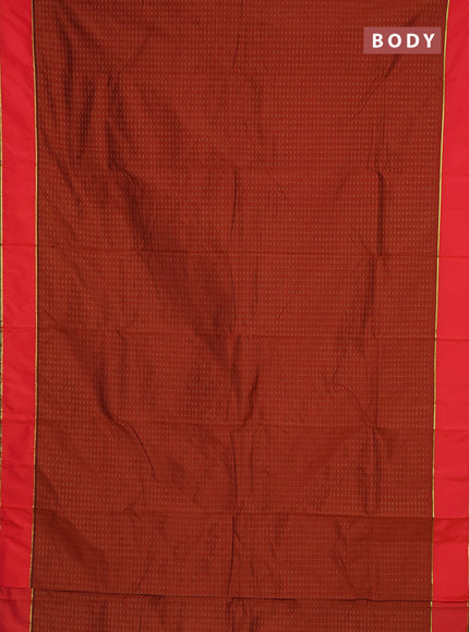 Arani semi silk saree brown shade and green with allover thread weaves and rettapet zari woven border`