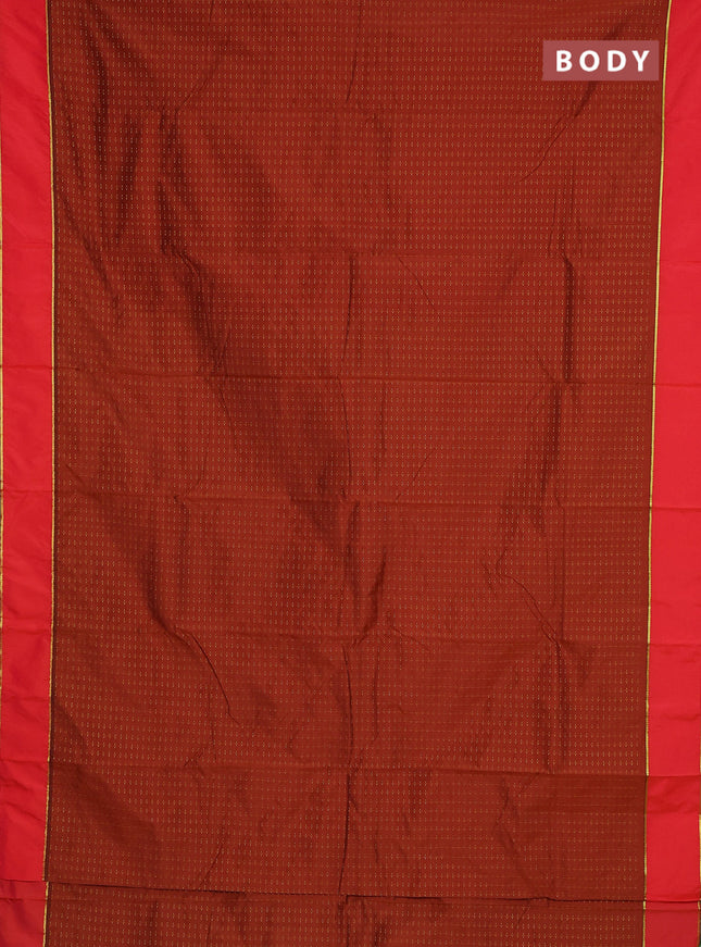 Arani semi silk saree brown shade and green with allover thread weaves and rettapet zari woven border`