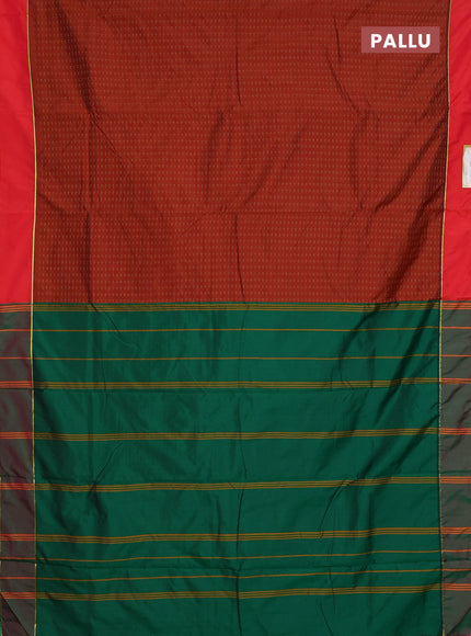 Arani semi silk saree brown shade and green with allover thread weaves and rettapet zari woven border`