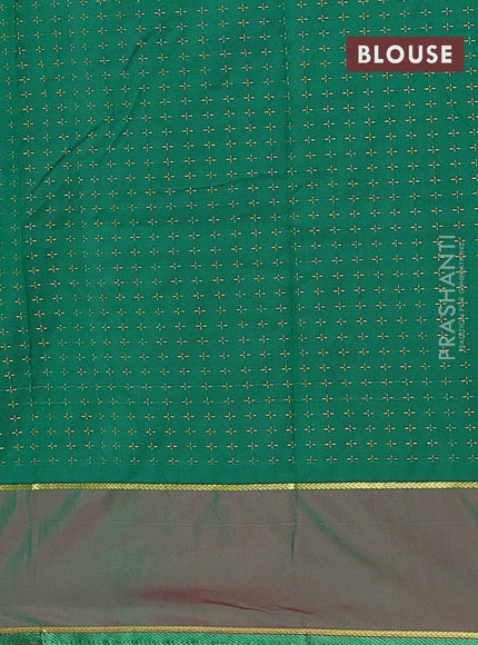 Arani semi silk saree brown shade and green with allover thread weaves and rettapet zari woven border`