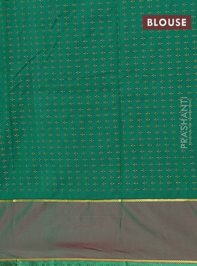 Arani semi silk saree brown shade and green with allover thread weaves and rettapet zari woven border`