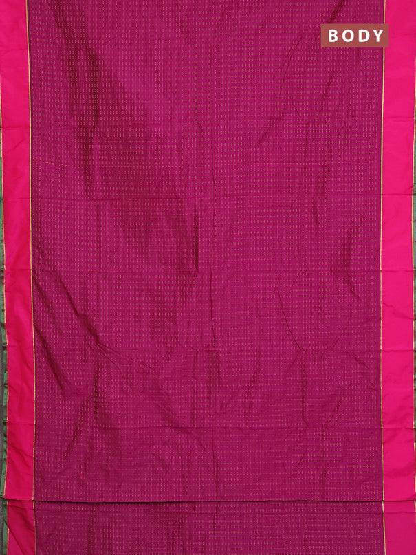 Arani semi silk saree magenta pink and dark green with allover thread weaves and rettapet zari woven border`