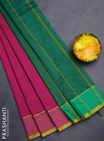 Arani semi silk saree dark magenat pink with allover thread weaves and rettapet zari woven border`
