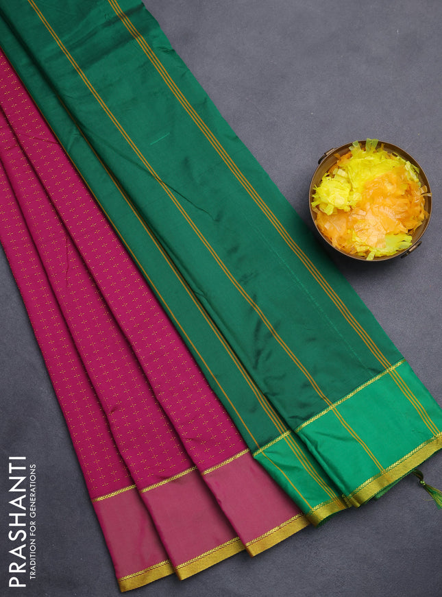 Arani semi silk saree dark magenat pink with allover thread weaves and rettapet zari woven border`