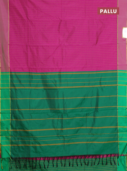 Arani semi silk saree dark magenat pink with allover thread weaves and rettapet zari woven border`