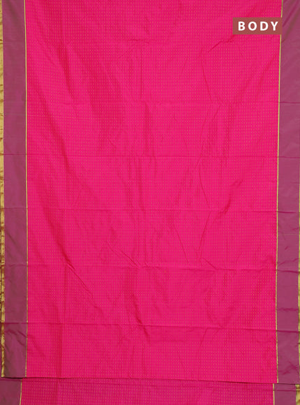 Arani semi silk saree pink and green with allover thread weaves and rettapet zari woven border`