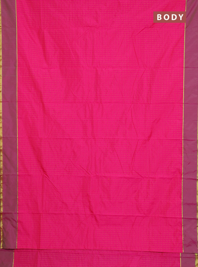 Arani semi silk saree pink and green with allover thread weaves and rettapet zari woven border`