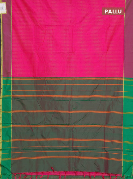 Arani semi silk saree pink and green with allover thread weaves and rettapet zari woven border`
