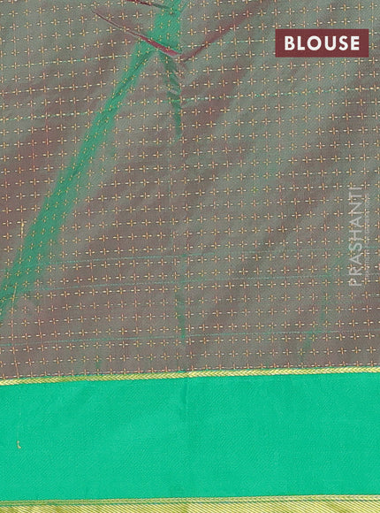 Arani semi silk saree pink and green with allover thread weaves and rettapet zari woven border`
