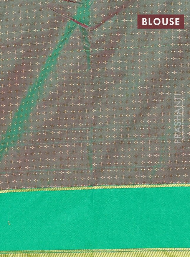 Arani semi silk saree pink and green with allover thread weaves and rettapet zari woven border`