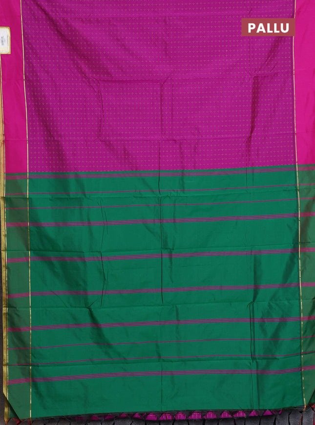 Arani semi silk saree purple and green with allover thread weaves and rettapet zari woven border`