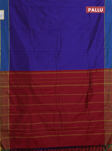 Arani semi silk saree blue and maroon with allover thread weaves and rettapet zari woven border`