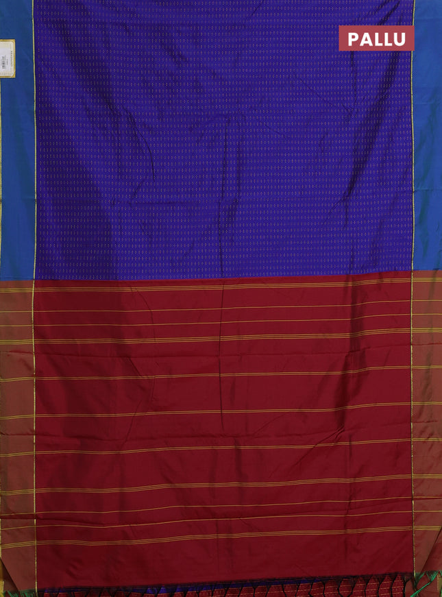 Arani semi silk saree blue and maroon with allover thread weaves and rettapet zari woven border`