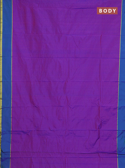 Arani semi silk saree dual shade of purple and red with allover thread weaves and rettapet zari woven border`