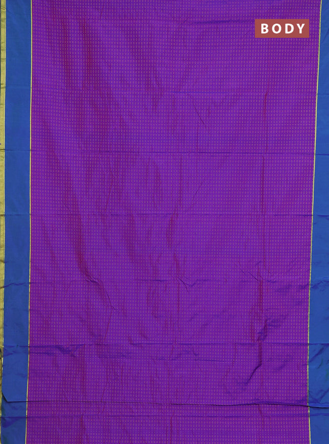 Arani semi silk saree dual shade of purple and red with allover thread weaves and rettapet zari woven border`