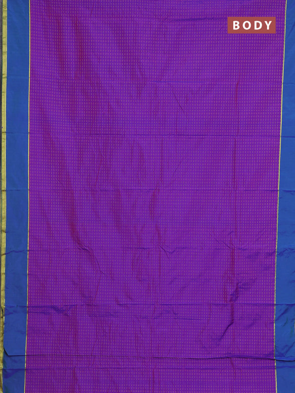 Arani semi silk saree dual shade of purple and red with allover thread weaves and rettapet zari woven border`