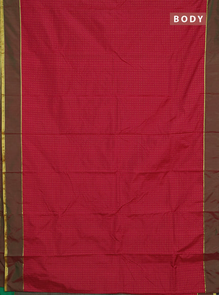 Arani semi silk saree maroon and dual shade of pinkish green with allover thread weaves and rettapet zari woven border`