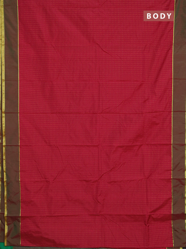 Arani semi silk saree maroon and dual shade of pinkish green with allover thread weaves and rettapet zari woven border`