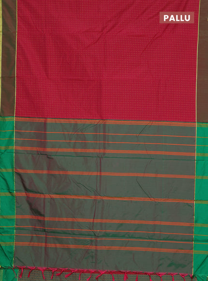 Arani semi silk saree maroon and dual shade of pinkish green with allover thread weaves and rettapet zari woven border`