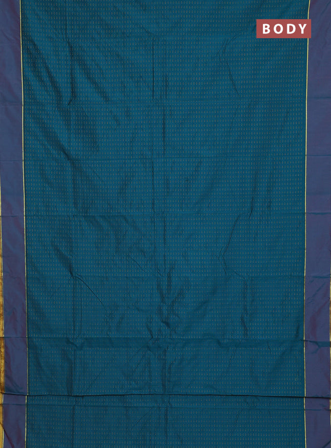 Arani semi silk saree peacock green and maroon with allover thread weaves and rettapet zari woven border`