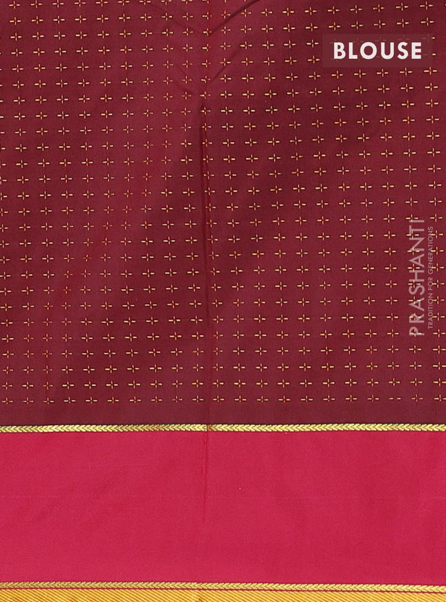Arani semi silk saree peacock green and maroon with allover thread weaves and rettapet zari woven border`