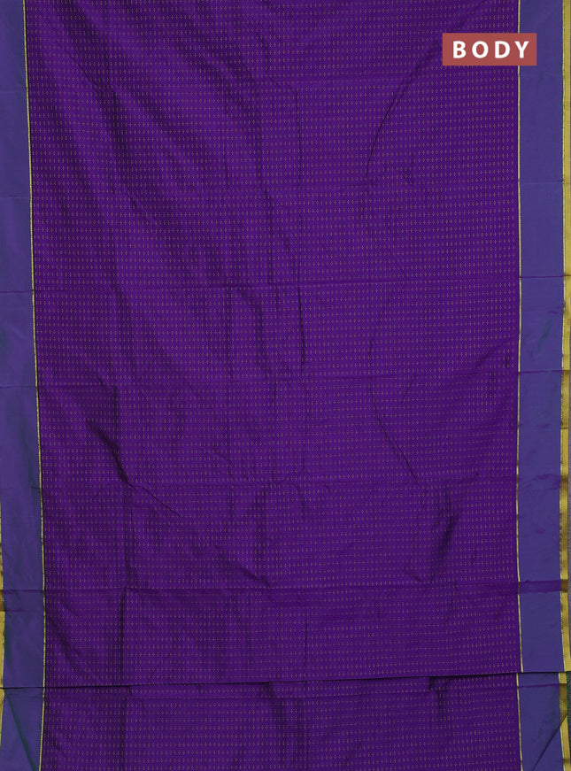 Arani semi silk saree violet and green with allover thread weaves and rettapet zari woven border`