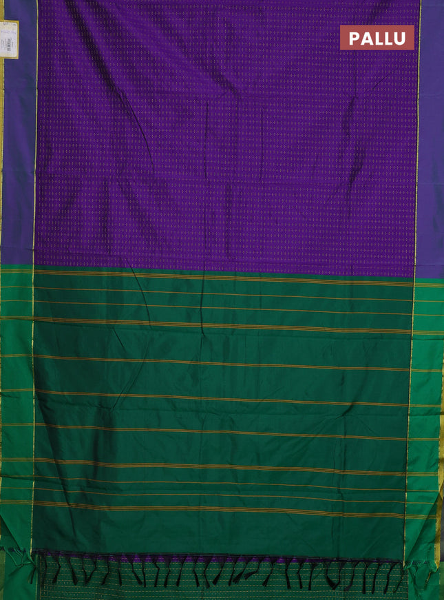 Arani semi silk saree violet and green with allover thread weaves and rettapet zari woven border`