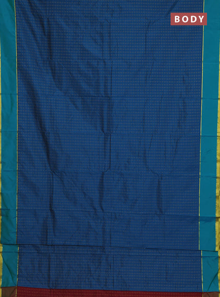 Arani semi silk saree peacock blue and maroon with allover thread weaves and rettapet zari woven border`