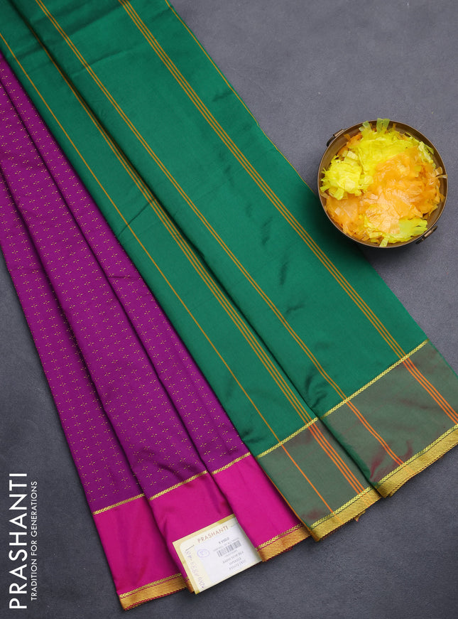 Arani semi silk saree purple and green with allover thread weaves and rettapet zari woven border`