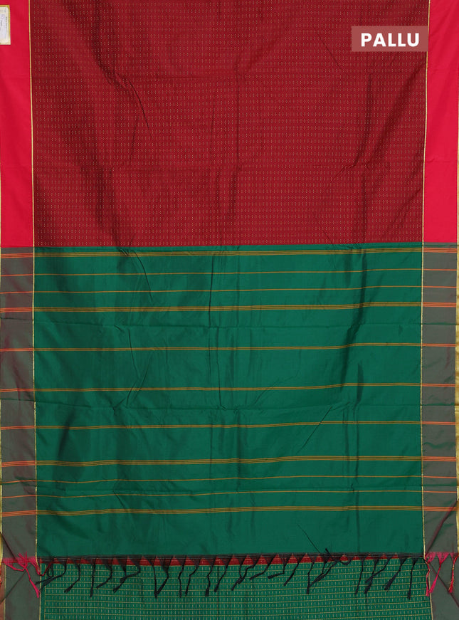 Arani semi silk saree maroon and reddish pink with allover thread weaves and rettapet zari woven border`