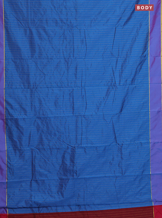 Arani semi silk saree cs blue and reddish pink with allover thread weaves and rettapet zari woven border`