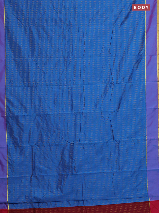 Arani semi silk saree cs blue and reddish pink with allover thread weaves and rettapet zari woven border`